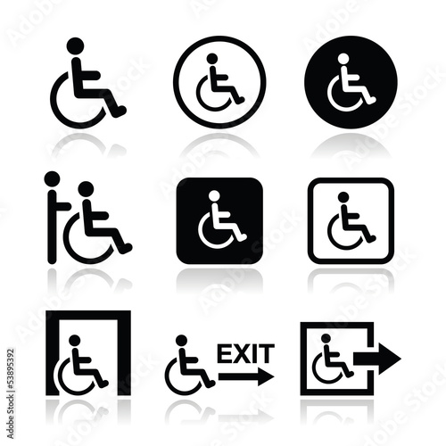 Man on wheelchair, disabled, emergency exit icon