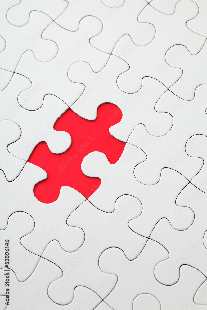 Missing puzzle piece in red color Missing puzzle piece in red color