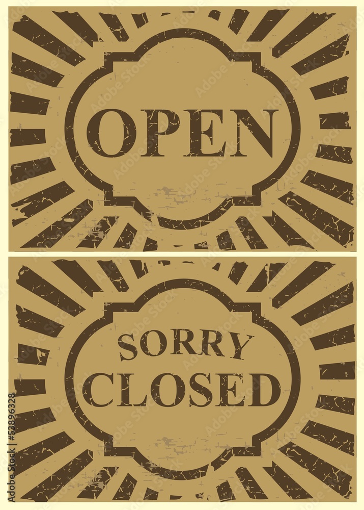 Vintage tin sign - Open and Closed sign - Vector.