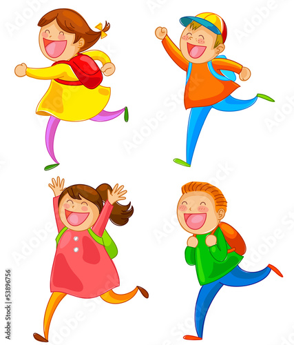 school kids running happily