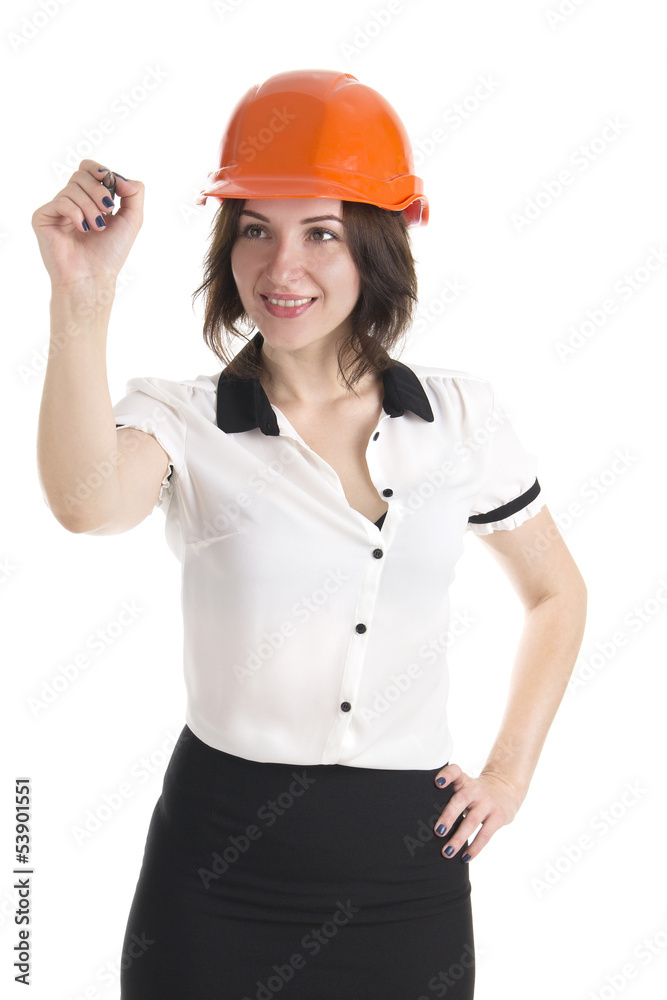 builder woman writing