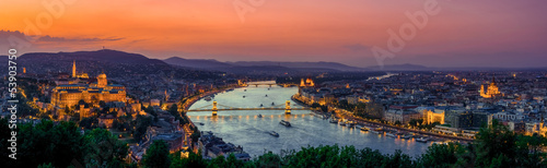 Panoramic view over the budapest at sunset