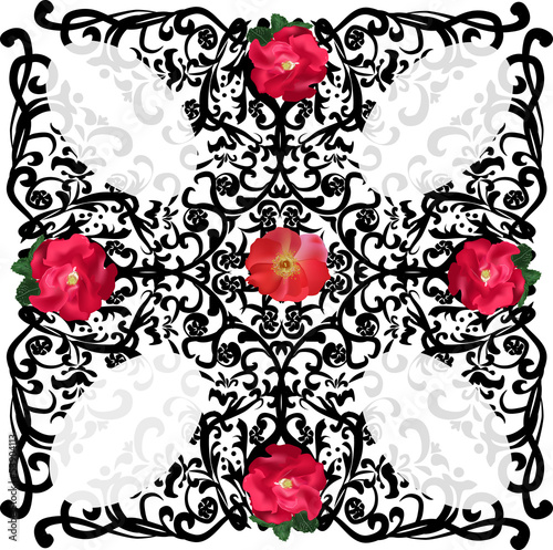 black abstract square design with five red briers photo