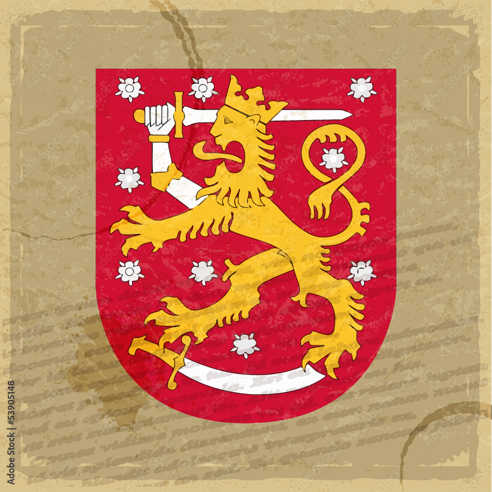 Finland coat of arms on an old sheet of paper Finland coat of arms on an old sheet of paper