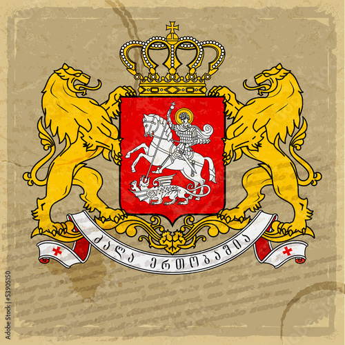 Coat of arms of Georgia on an old sheet of paper
