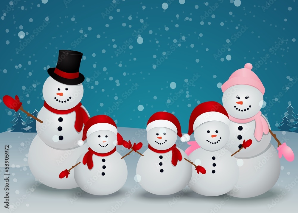 family of snowman christmas background