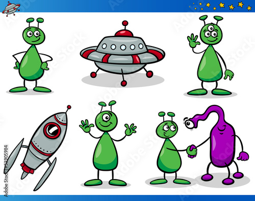 Aliens or Martians Cartoon Characters Set