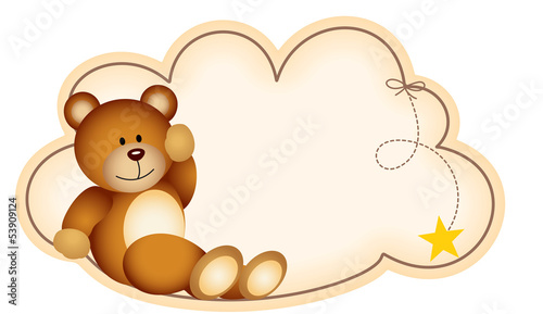 Teddy bear lying on the cloud