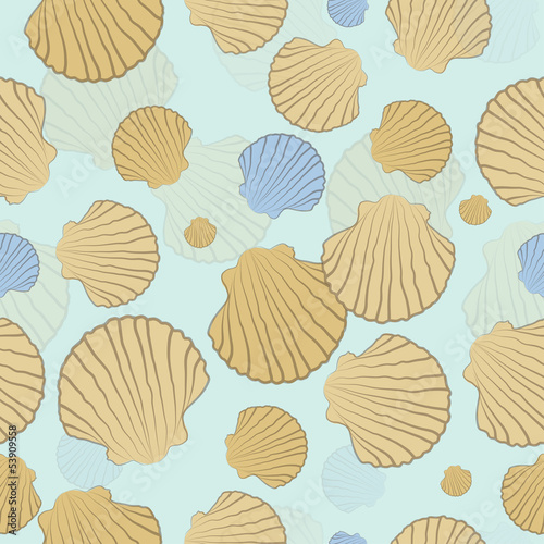 Vector seamless pattern with shells on a blue background