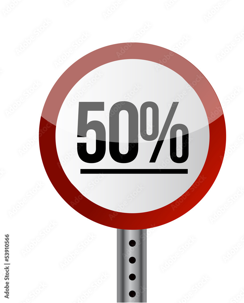 Road sign White Red with word 50 Percent. Road sign White Red with word 50 Percent.