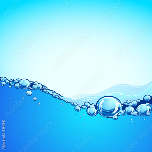 Background and water, the blue ocean wave with bubbles