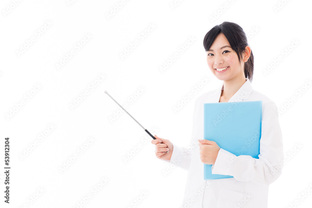 attractive asian doctor teaching on white background attractive asian doctor teaching on white background