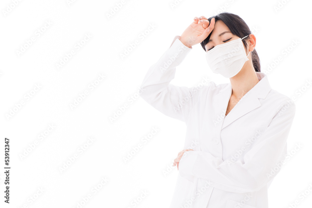 attractive asian doctor with mask on white background attractive asian doctor with mask on white background