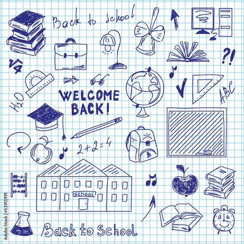 freehand drawing of school supplies in notebook