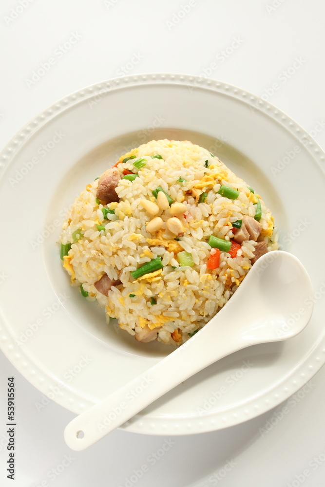 chinese food, chicken and green bean fried rice chinese food, chicken and green bean fried rice