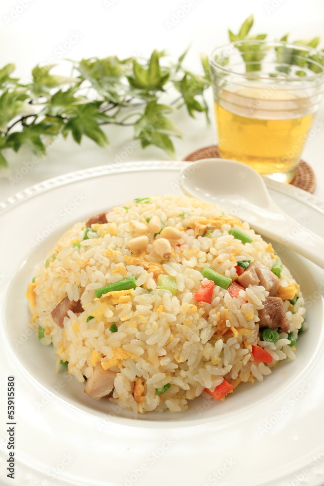 chinese food, chicken and green bean fried rice chinese food, chicken and green bean fried rice