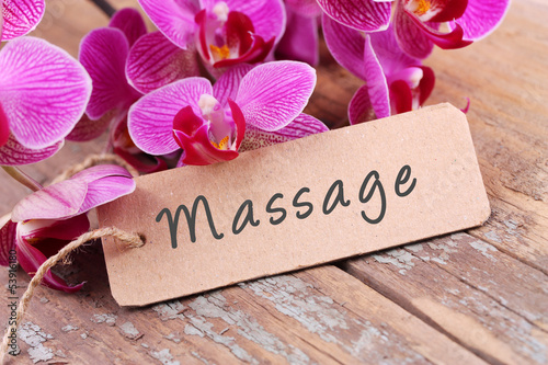 Massage - Label und Orchideen