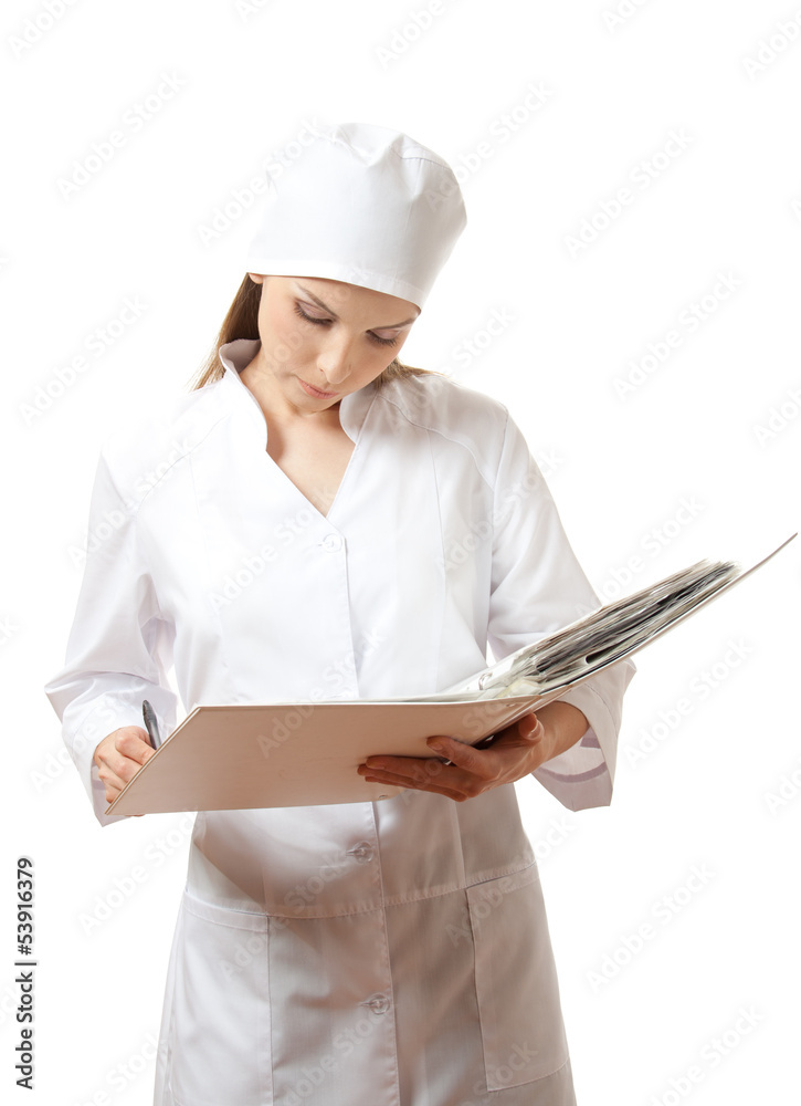 woman doctor or nurse with folder, isolated on white background woman doctor or nurse with folder, isolated on white background