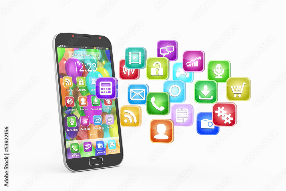 Smartphone with cloud of application icons Smartphone with cloud of application icons