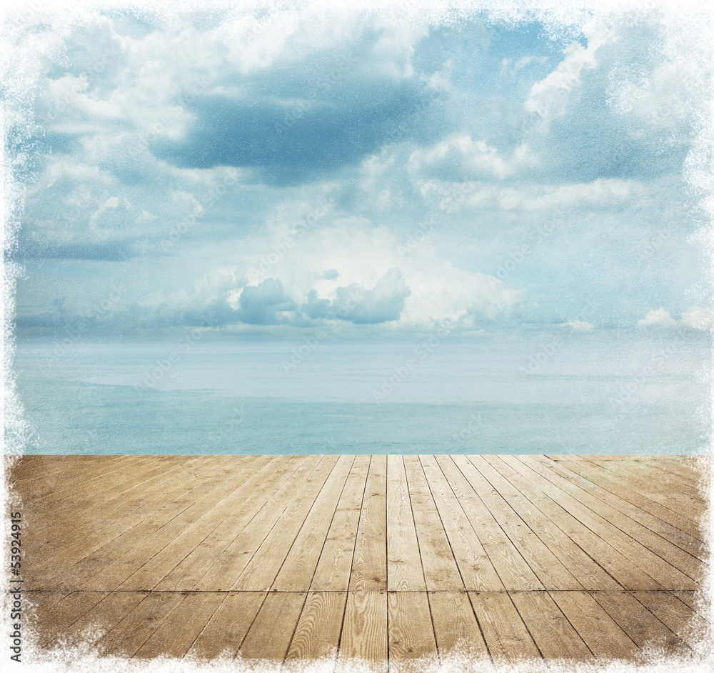 Fototapeta premium Parquet floor and sunny sky