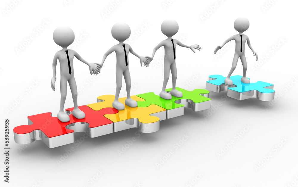 3d man on puzzle joining team work 3d man on puzzle joining team work