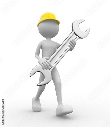 3d worker with wrench - render