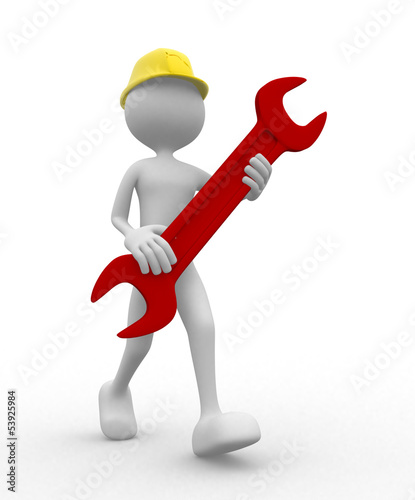 3d worker with wrench - render