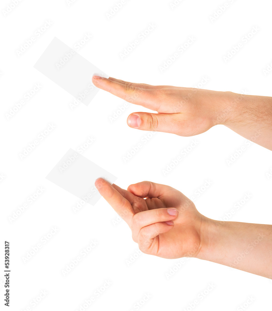 Calling card in a hand isolated Calling card in a hand isolated