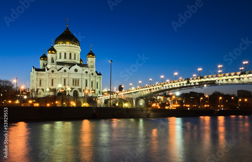 Cathedral of Christ the Savior illuminated at twilight  Russia