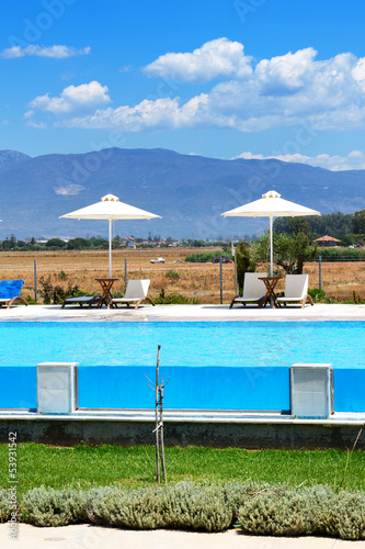 Swimming pool at modern luxury hotel  Peloponnes  Greece