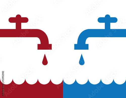 Water faucet hot and cold silhouettes