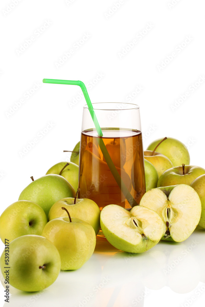 Useful apple juice with apples around isolated on white Useful apple juice with apples around isolated on white