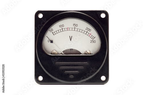 Close-up of an vintage ancient voltmeter photo