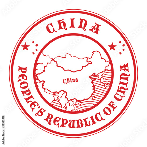 Stamp with the name and map of China, vector illustration