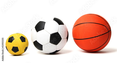 Basketball and football balls isolated on white