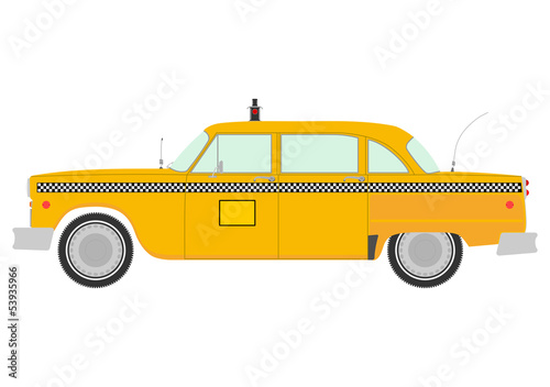 Retro yellow cab silhouette.