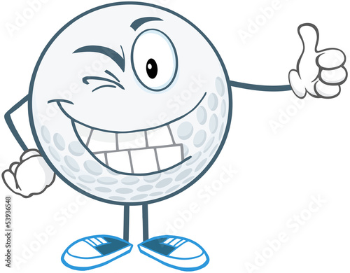 Winking Golf Ball Cartoon Character Holding A Thumb Up
