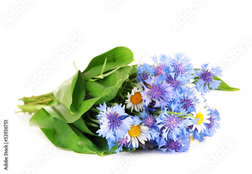 Beautiful bouquet of cornflowers and chamomiles ,isolated