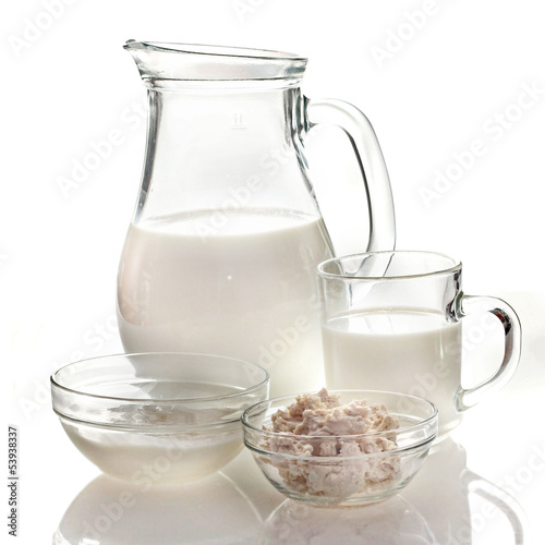 Dairy products. On a white background.