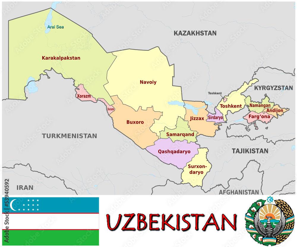 Obraz premium Uzbekistan Asia national emblem map symbol motto