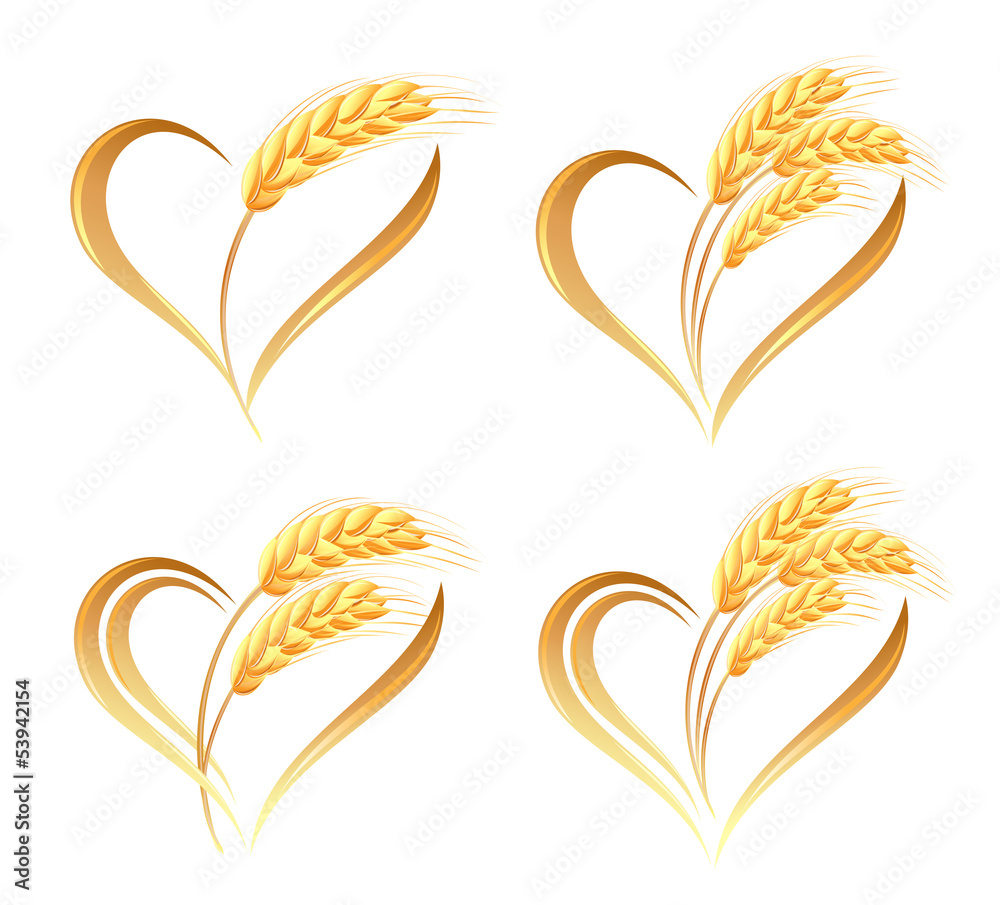 Abstract wheat ears icons with heart element