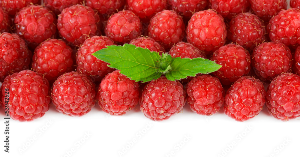 Ripe sweet raspberries isolated on white