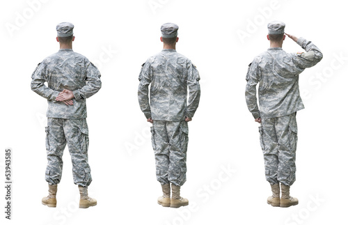 US Army soldier in three positions isolated on white background