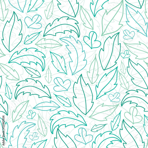 Vector leaves lineart seamless pattern background with hand