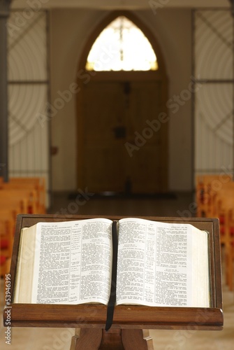 Holy Bible opened on the Book of Psalms at church