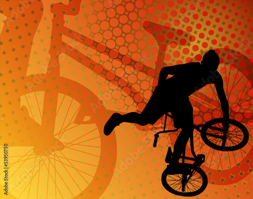 stunt bicyclist on the abstract background - vector