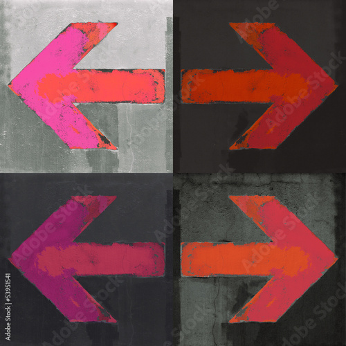 Four red arrows painted on a wall, grunge design arrows set