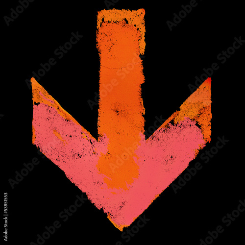 Artistic grunge design down arrow sign isolated on black