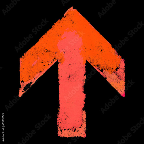 Artistic grunge design up arrow sign isolated on black