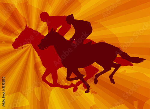 jockeys riding horses on the abstract background - vector